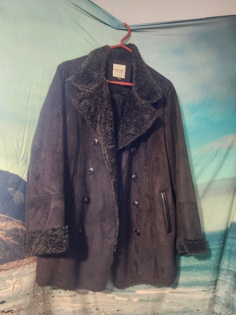 Sonoma Women's Faux-Shearling Peacoat Brown Faux Suede Size XL Warm Stylish EUC
